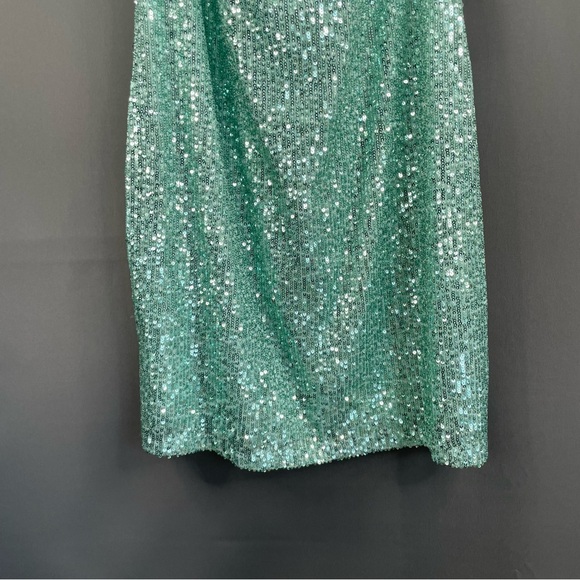BEBE mint colour sequin slip dress draped midi with clear straps clubbing mini - Picture 5 of 12